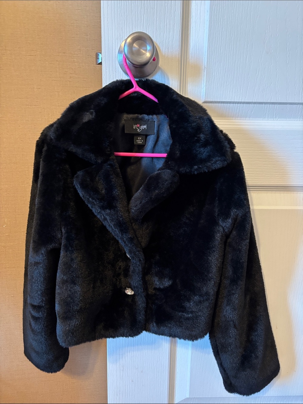 Kids Black Faux Fur Teddy Jacket by Itty Bitty Girl